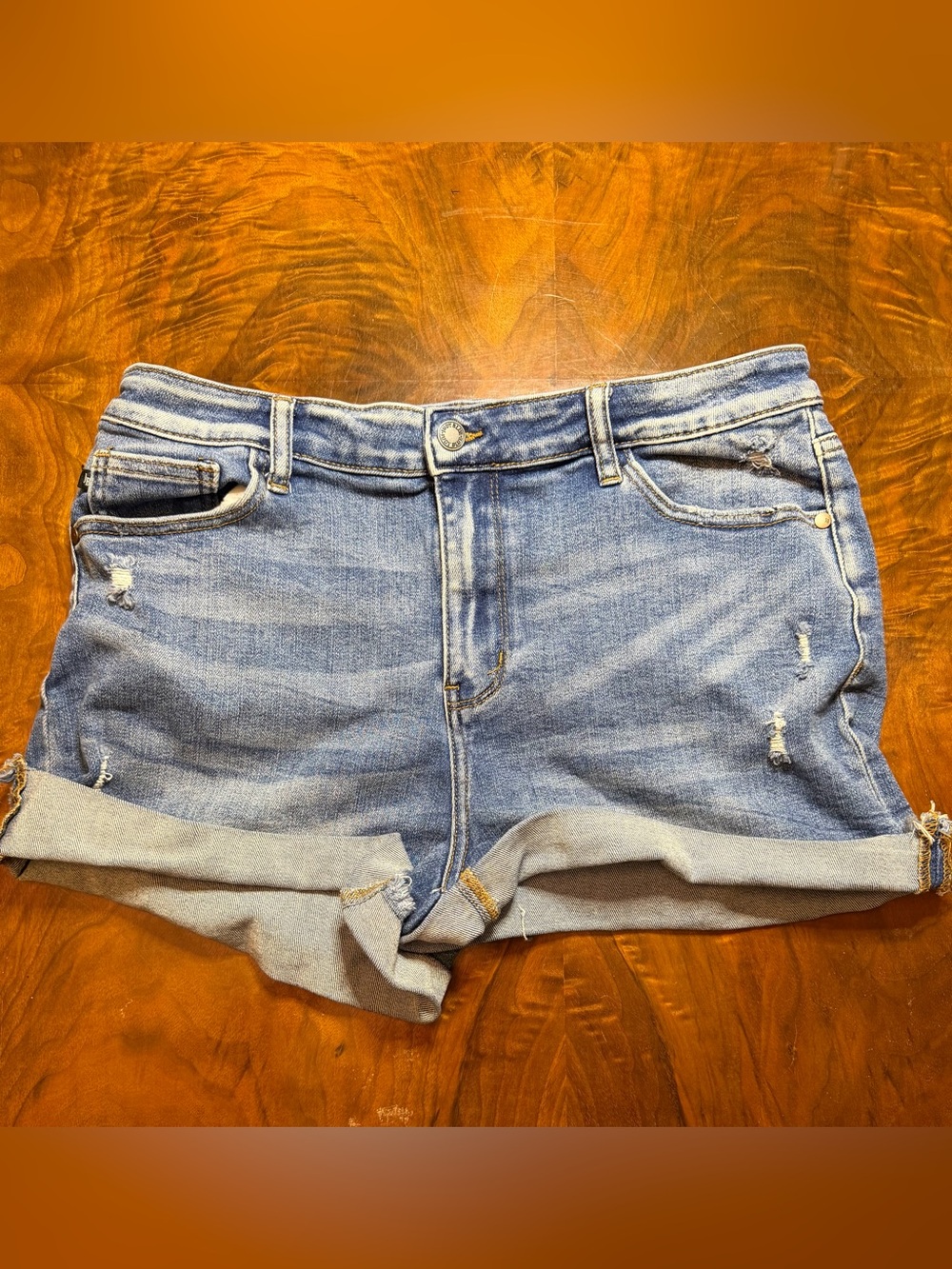 Judy Blue XL Cuffed Denim Shorts | NWOT Distressed High Rise Cutoffs | Light Was